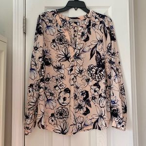 Pink and Navy Floral Long Sleeve Blouse
